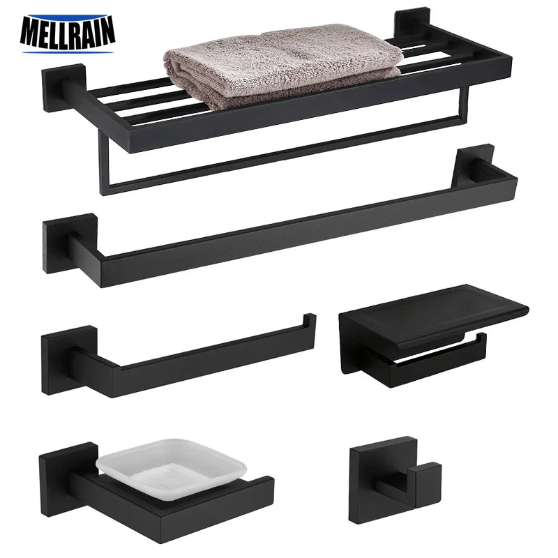 Matte Black Bathroom Hardware 304 Stainless Steel Towel Rack Toilet Paper Holder Liquid Soap Holder Towel Bar Toilet Accessories