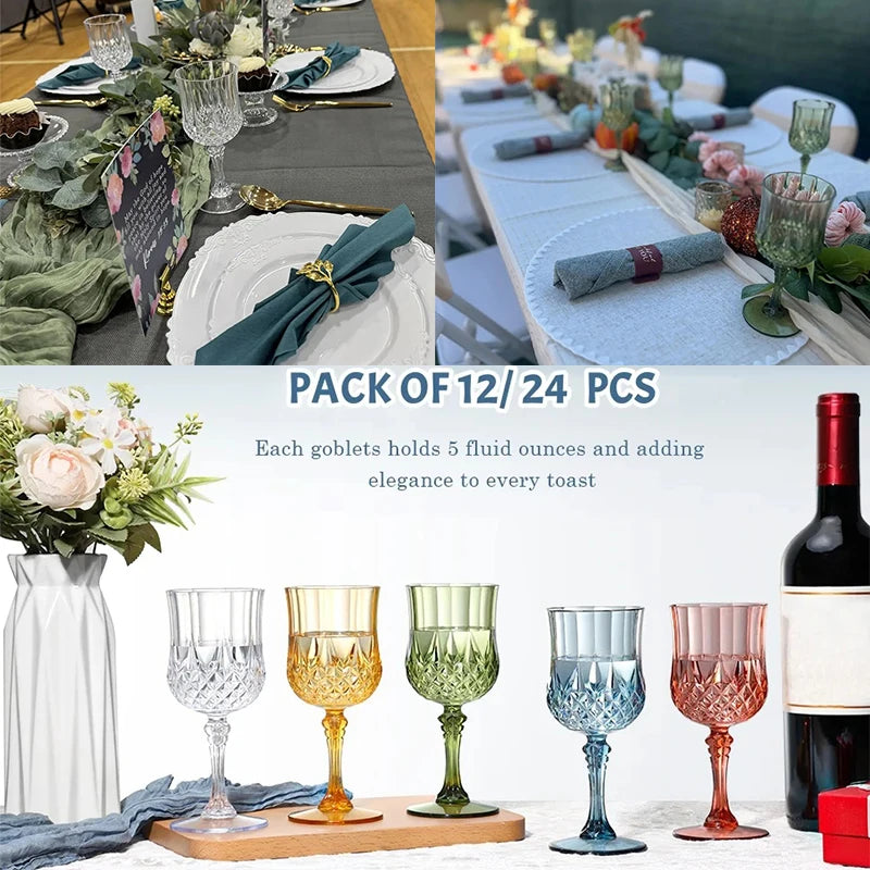 12/24 Pcs 220ml Plastic Wine Glasses Drinking Glasses for Wedding Party Imitation Glassware Reusable Drinkware Champagne Goblet