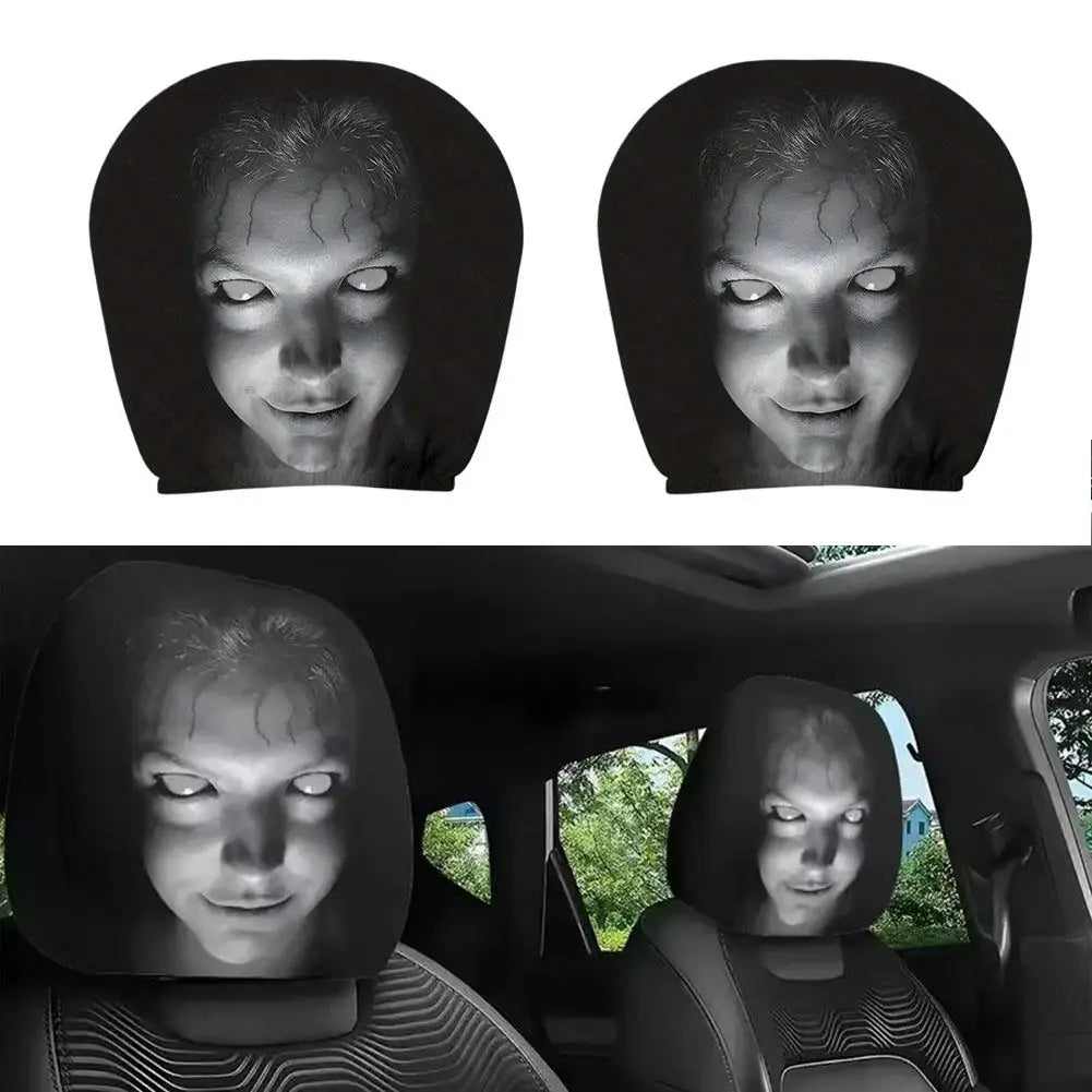 Car Headrest Covers Universal Elastic Fit Horror Theme Skull Design Funny Playful All Occasions Seat Protectors Car Accessories