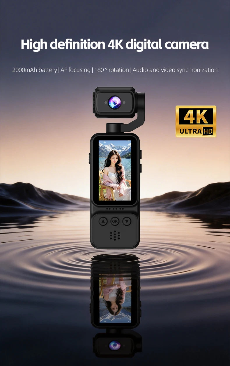 1080P HD Video Recording Camera - High Definition 180° Manual Rotation Lens Camera, Portable Rechargeable Vlog Camera