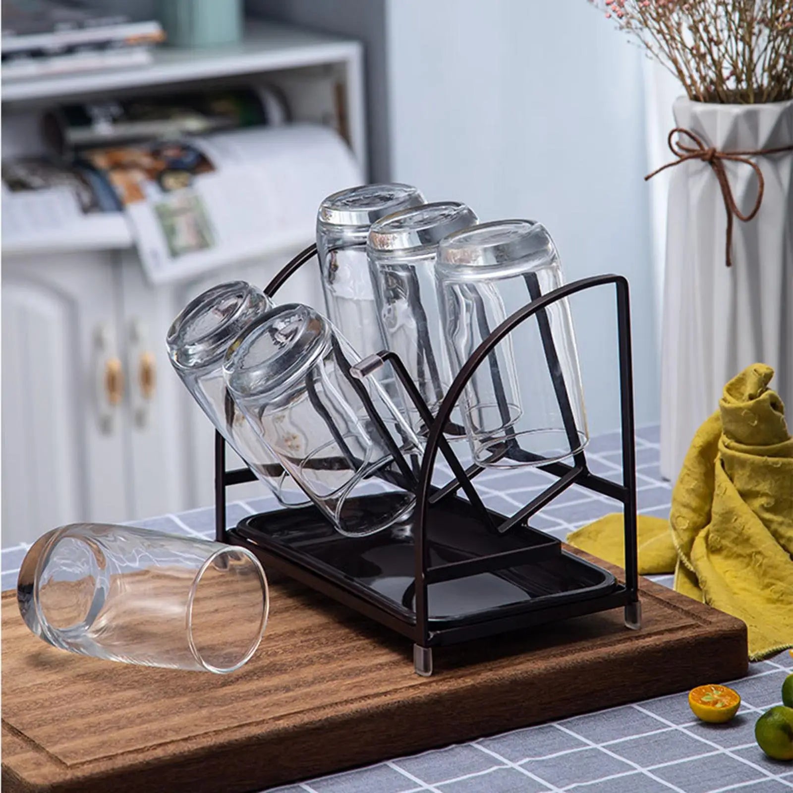 Modern Cup Drying Rack Stand with Drain Tray for Mugs Home Kitchen Bottles