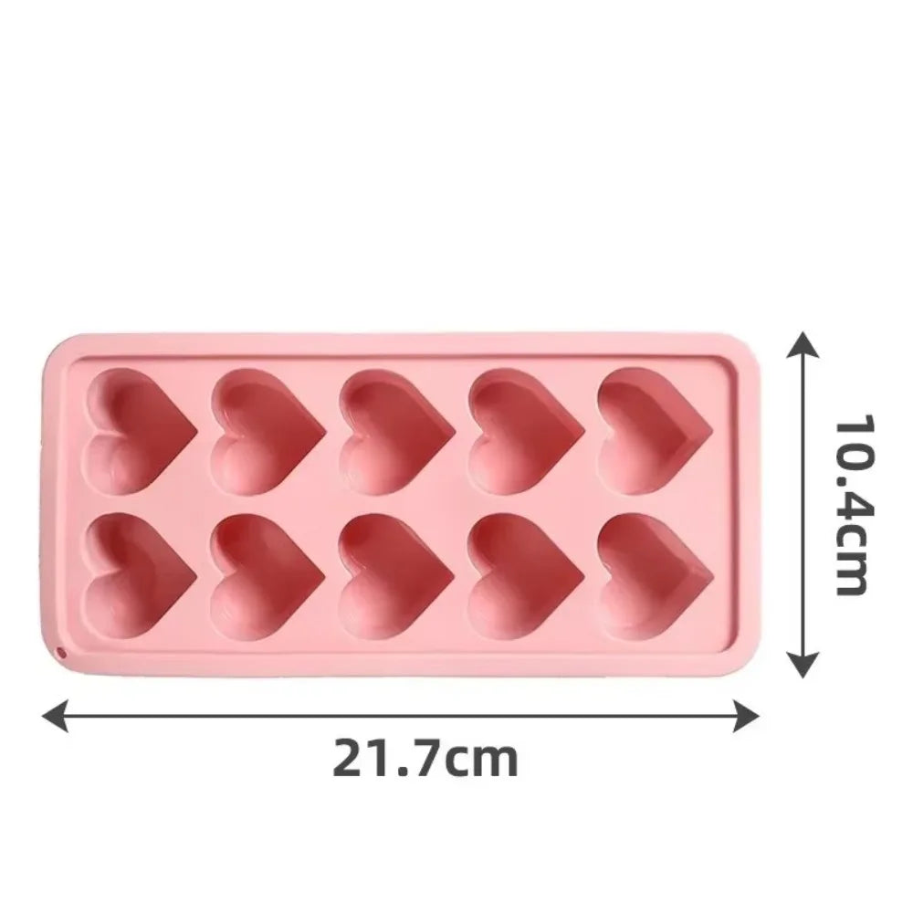 New 3D Love Heart Ice Tray Silicone Pink Blue Red Ice Cube Mold 10 Compartment Easy Release Cupcake Mold Kitchen Gadgets