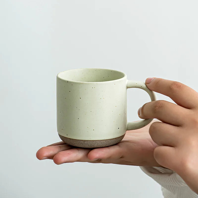 Custom Modern Design White Small Frosted Ceramic Tumblers Unglazed Base Speckled Coffee Mug With Handle Speckled Ceramic Mug