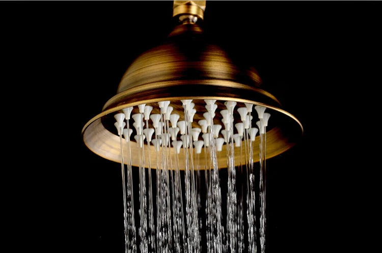8 Inch Round Ceramic Handle Shower Head Bathroom Solid Brass Copper Rain Shower Head Waterall Hand Shower