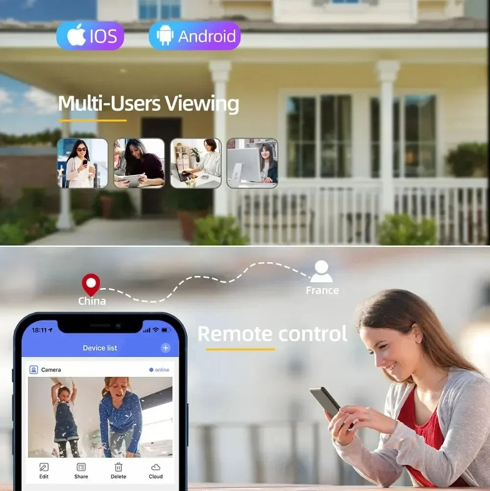 Security Protection 10K WiFi Camera Outdoor Four Lens Triple Screen 10X Zoom 360° CCTV Surveillance Yoosee 20MP Security Cameras