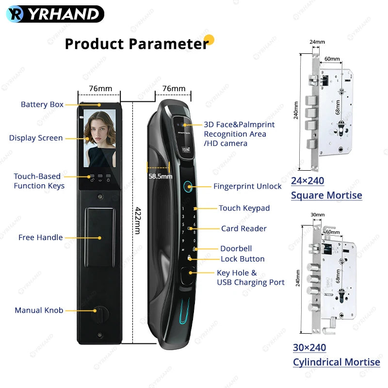 Smart Lock 3D Face Recognition Palm Vein Fingerprint WiFi APP Remote Control Video Intercom Auto Door Lock Digital Security