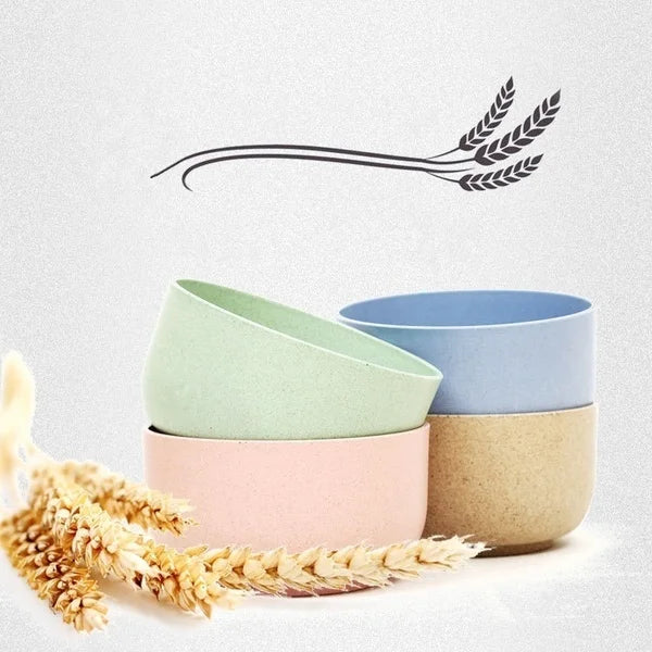4 PCS/Set Wheat Straw Bowl Fruit Vegetable Dessert Rice Bowl Safe Household Tableware Kitchen Dining