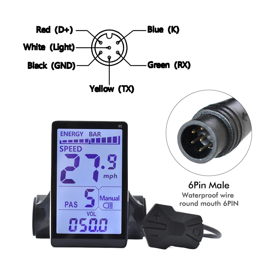 UART2 M5 24V 36V 48V Electric Bicycle Colorful Display E Scooter LCD Panel With USB UART For Mountain Electric Bike Parts (6PIN)