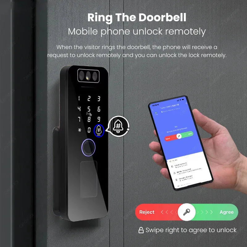 Outdoor Waterproof 3D Face Recognition Palm Scan Fingerprint Gate Lock Tuya Wifi App Password Digital Rechargeable Smart Lock