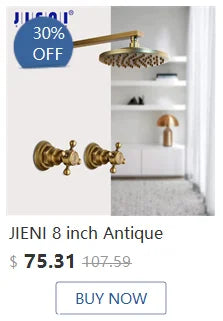 JIENI 8 Inch Brushed Gold Rainfall Shower Faucet Sets Wall Mounted Bathroom Round & Square Head 2 Handles Control Mixer Shower