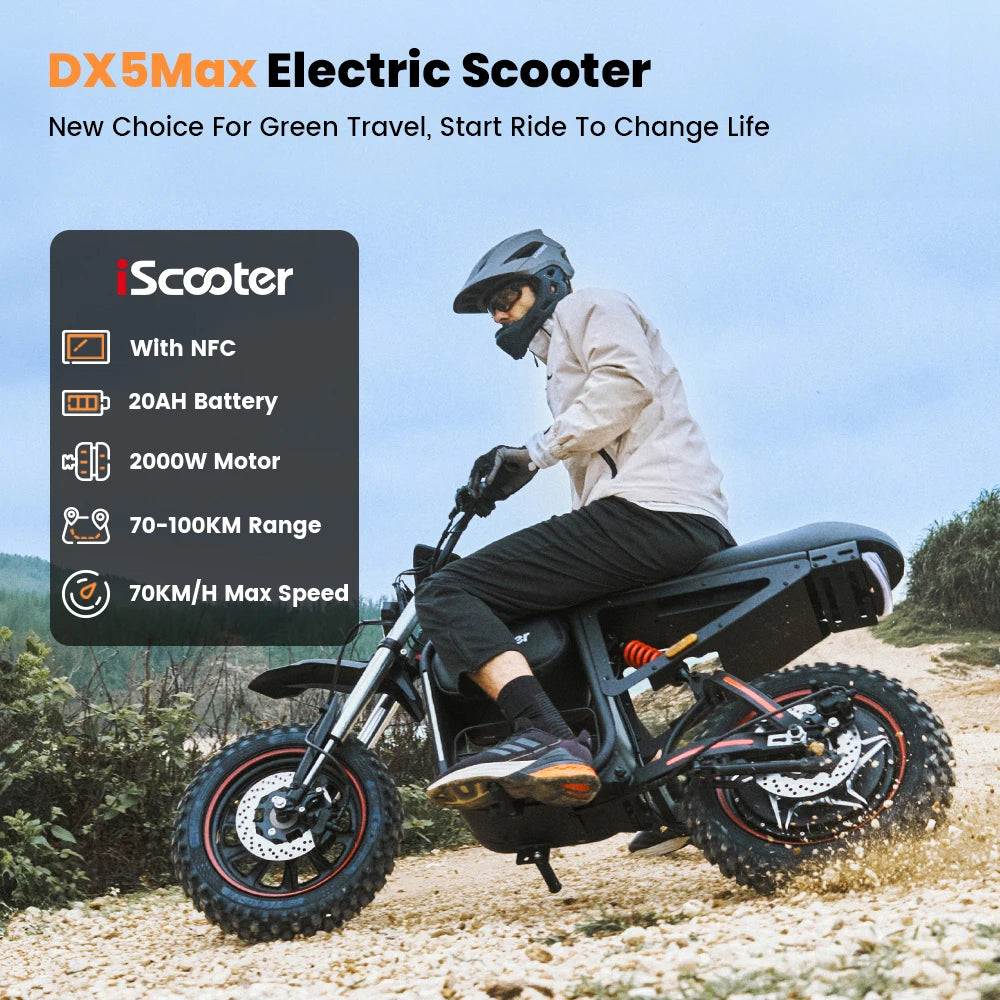 2000W Electric Scooter Scooter DX5Max 52V 20Ah Scooter for adults 70KM maximum speed 100 km Range With Scooter NFC 17 inch Tires E-Scooter
