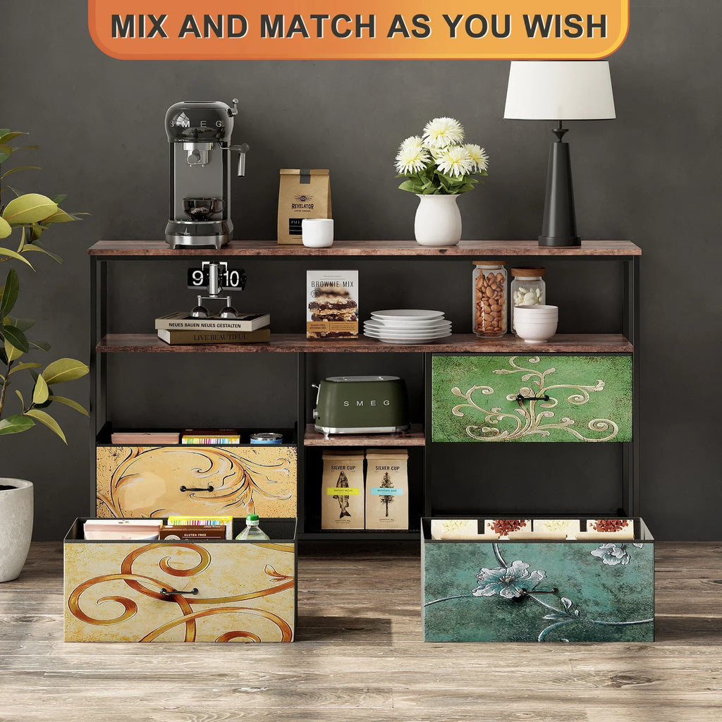 Rosahqnda TV stand with 4 drawers, TV cabinet, , adjustable shelves, TV table, TV cabinet living room furniture