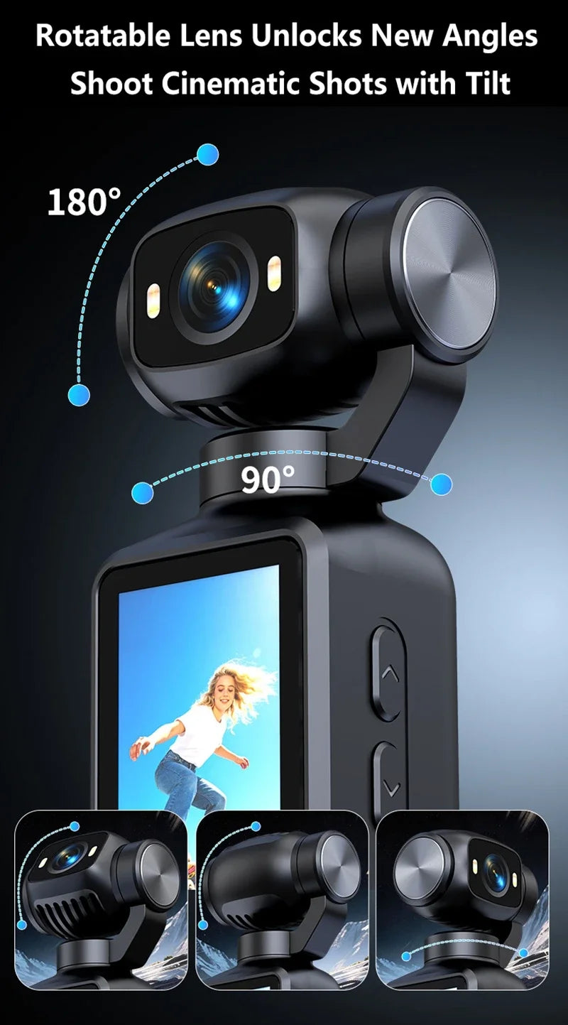 Lenovo HD 4K Action Camera 180° Rotatable Video Recording Entry Portable Action Camera For Vlog YouTube Tiktok Girls Record Life
