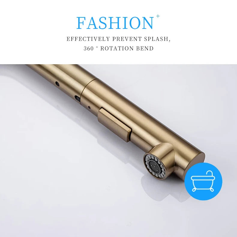 Stainless Steel Kitchen Sink Faucet Pull Out Sprayer Hot Cold Water Mixer Tap Deck Mounted Single Hole Modern Kitchen Tap