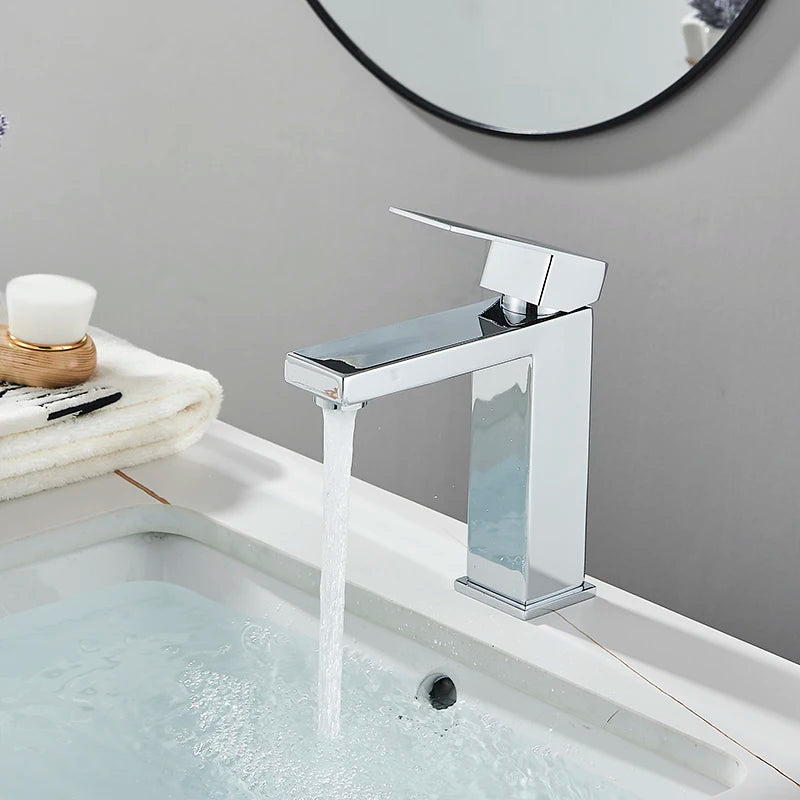 Senlesen Brushed Gold Bathroom Faucet Basin Faucets Deck Mounted Sink Mixer Tap Stainless Steel Countertop Hot Cold Water Crane