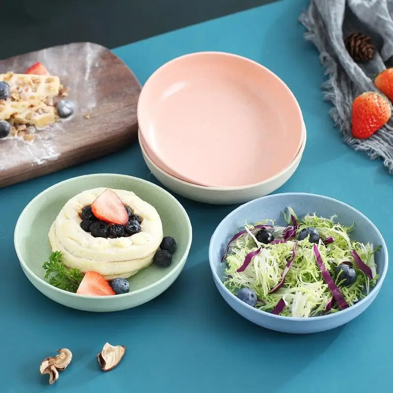 5pcs/set Nordic Wheat Straw Plate Fruit Plate Vegetable Plate Tableware Plate Color:blue green purple beige pink