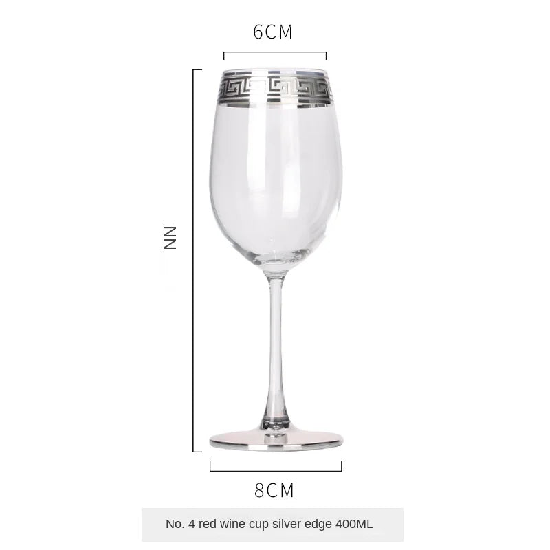 Phnom Penh Silver Rim European Glass Brandy Champagne Glasses Tall Wine Glasses Crystal Wine Glasses Table Household Glasses