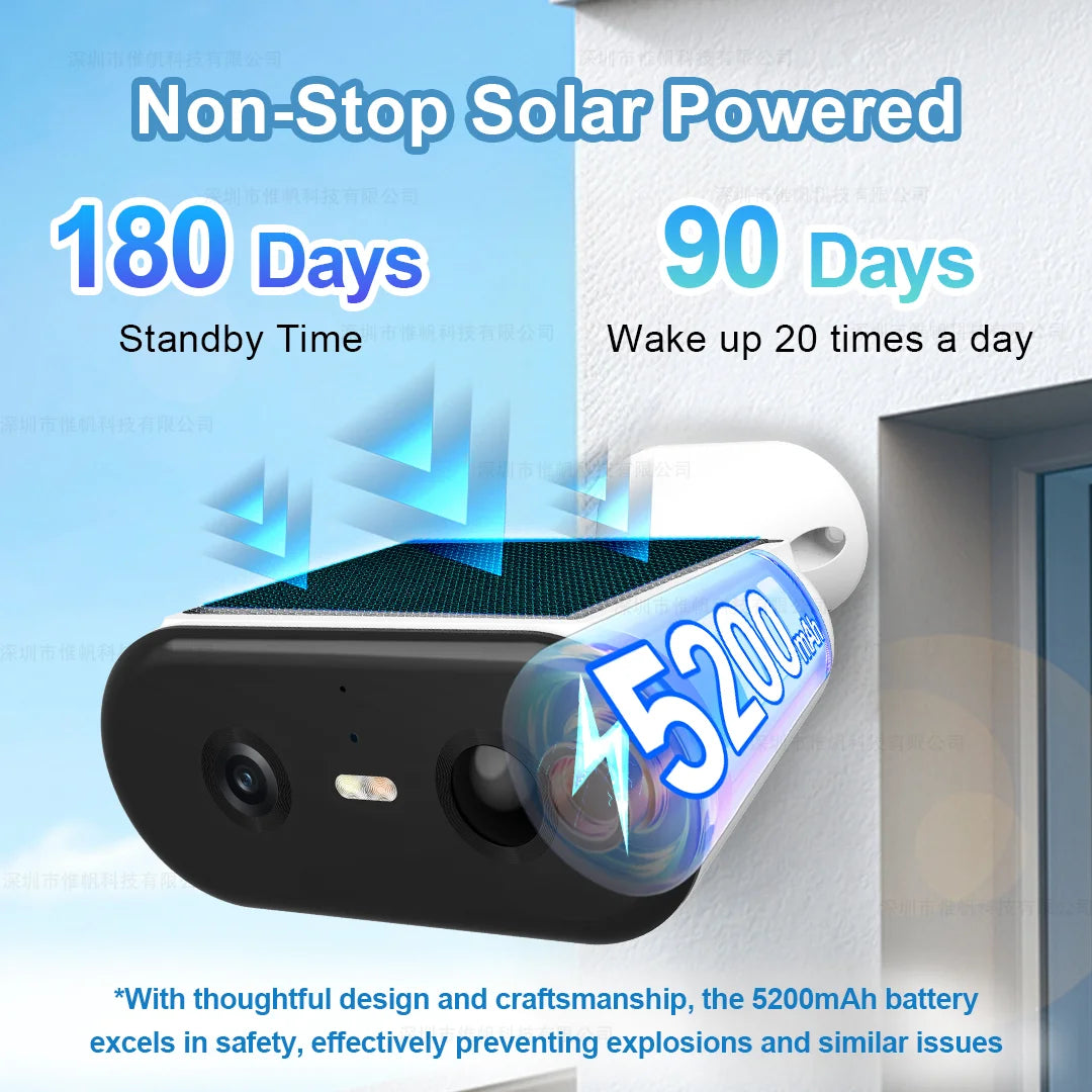 2K Solar Security Camera WIFI Wireless 2.4/5GHz DualBand Outdoor Camera IP65 Waterproof  AI PIR Motion Surveillance Battery Cam