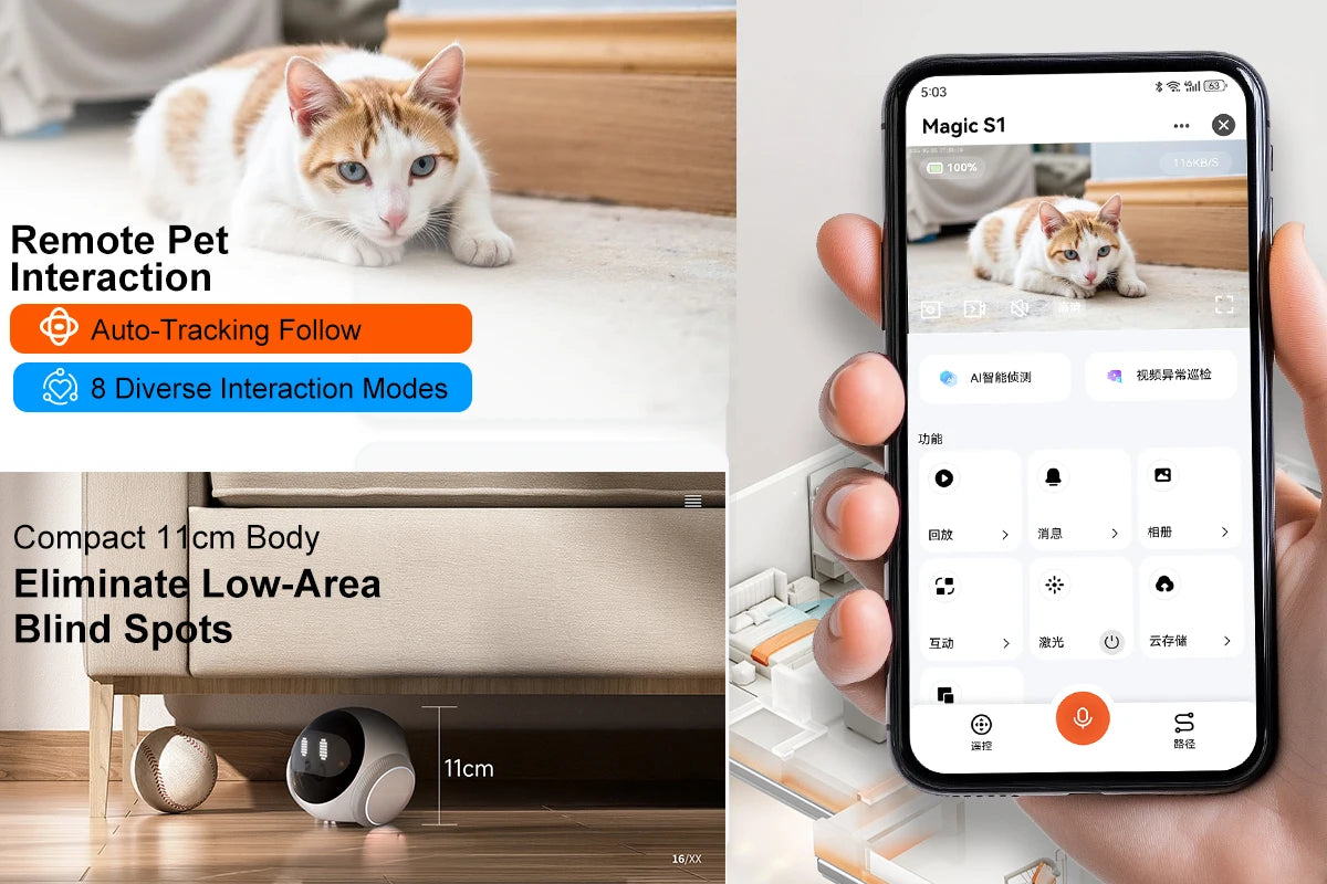 Smart Robot Camera for Home Security,Mobile Patrol with 2.4G/5G WiFi,Infrared Night Vision,2-Way Audio,AI Motion Detection