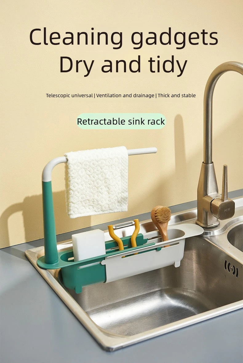 Kitchen Sponge Organizer With Drainer Multifunctional Telescopic Storage Rack Upgraded Adjustable Holder For Sink