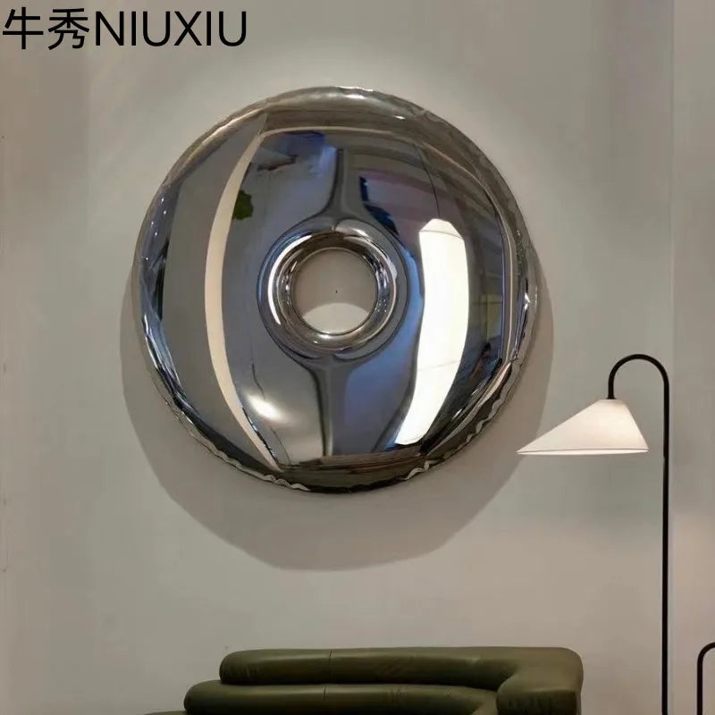 Modern light luxury stainless steel donut wall decoration mirror metal painting hotel model room sofa background