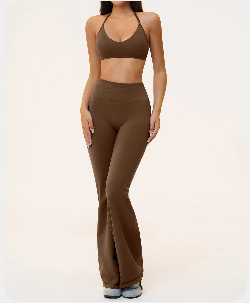 Seamless Yoga Suit 2PCS Women Tracksuit Sports Outfits Gym Workout Clothes Breathable Sports Bra Flared Pants Suit Yoga Clothing