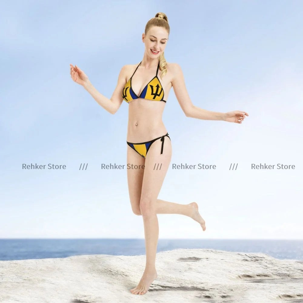 Sexy Bikini Women Swimsuit Two Piece Swimwear Barbados Flag Bathing Suit Beachwear