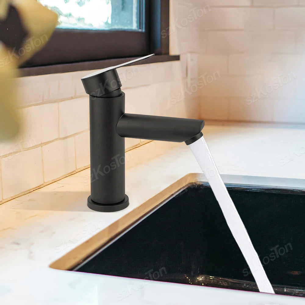 Bathroom Faucet Hot Cold Sink Faucet Single Hole Round/Square Stainless Steel Tap Deck Mounted Bathtub Counter Basin Faucet