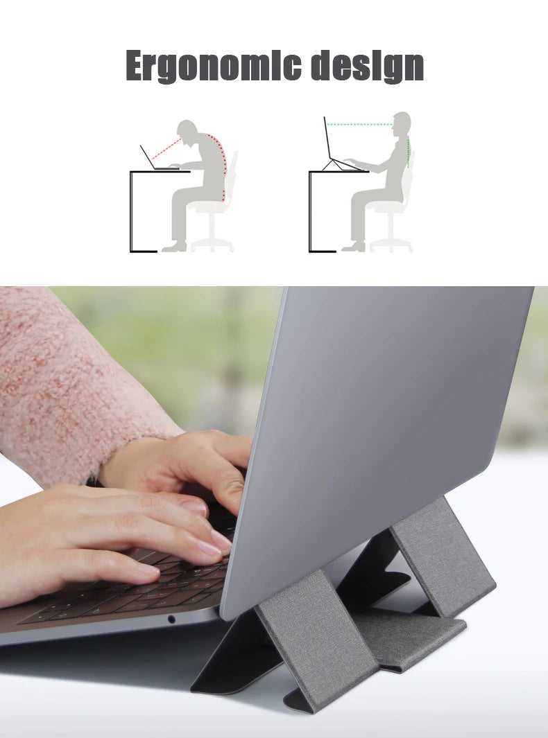 Portable Laptop Holder Desk Folding Desk Support PU Leather Stand Laptop Expansion Cooling Laptop Adjustable Stand Rack Bracket