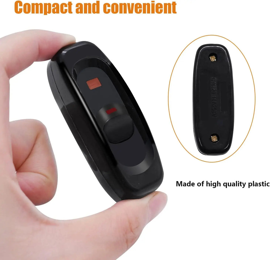 Appliance Inline Cord Switch Black/white AC 250V 10A Heavy Duty Thru Switch On Off Lamp Bulb Wall Line Control Switch