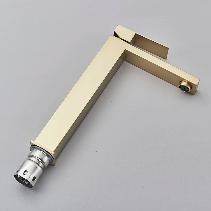 Senlesen Brushed Gold Bathroom Faucet Basin Faucets Deck Mounted Sink Mixer Tap Stainless Steel Countertop Hot Cold Water Crane