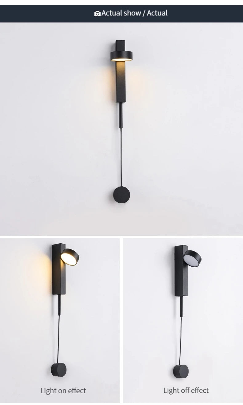 Nordic Modern LED wall lamp Gold Black Rotation Dimming Switch Wall Light With plug Fixture Bathroom Bedroom 360° Rotate Sconces