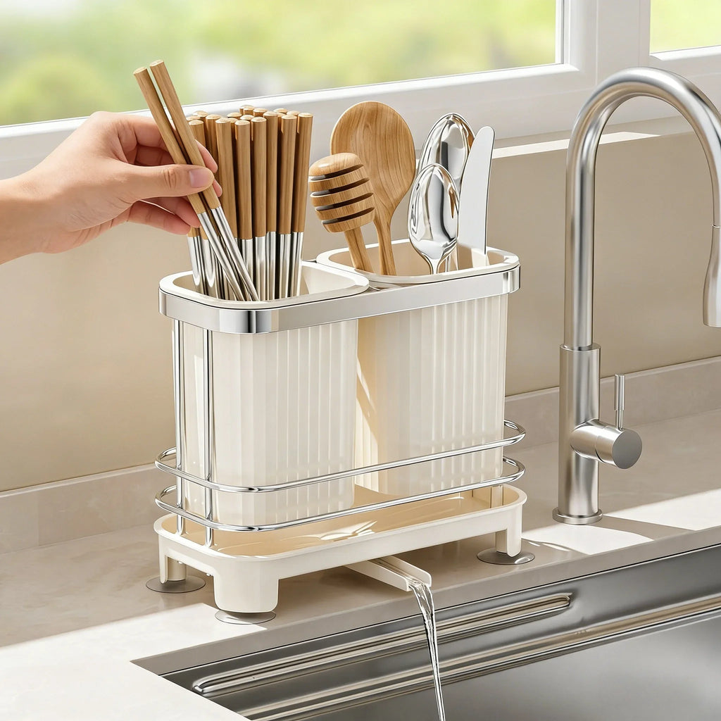 Kitchen Countertop Storage Organizer Self Draining Cutlery Drainer Utensil Holder Spoon Chopstick Cage For Household Use