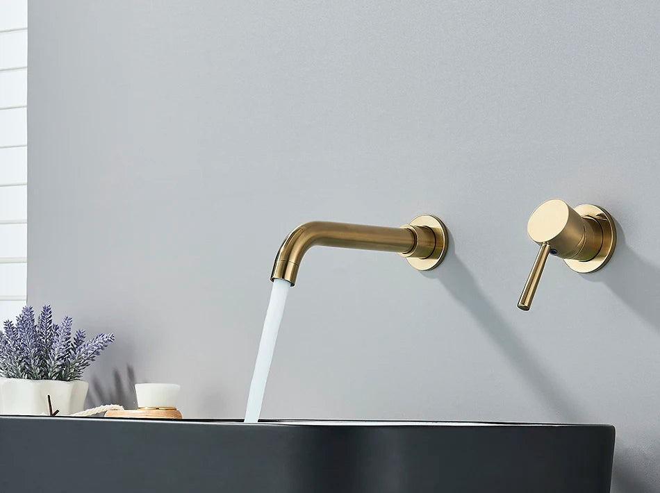 Brushed Gold/Black Basin Faucet Concealed Wall Mounted For Bathroom Faucets Bath Basin Sink Tap Bathtub Hot And Cold Water Mixer