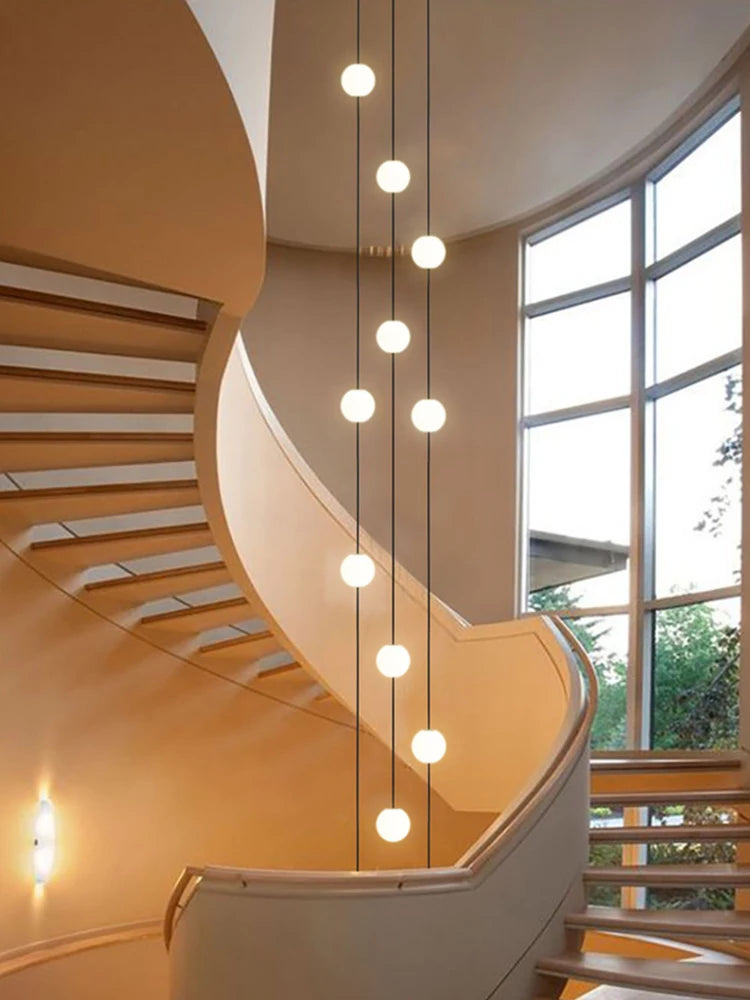 Stairs Modern Chandelier Loft Duplex Living Room Hotel Lobby Long Pendant Nordic Home Decorative Lighting Ball Long Line Pendant