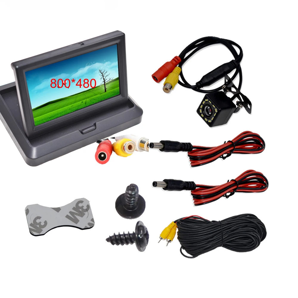 Car Rear View Camera or with Monitor 5 Inch 800*480 TFT LCD Foldable Reverse Parking And 12 LED Night Vision
