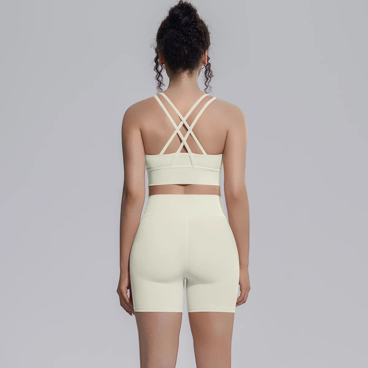 2PCS/set Yoga Set Summer Breathable Running Cycling Backless Sports Bra High Waist Peach Buttocks Fitness Shorts Gym Yoga Set