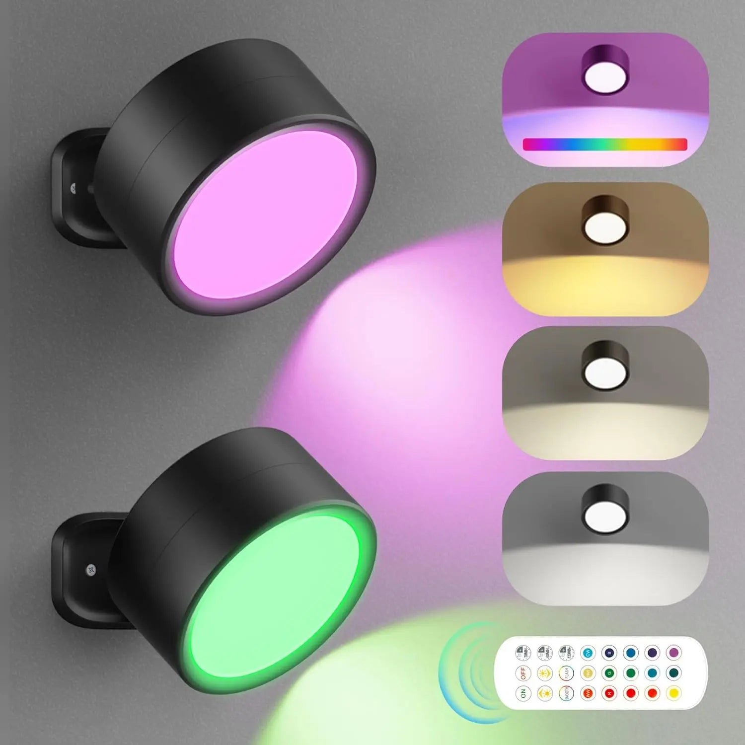 Led Wall Lamp Touch Control 12 Color Modes Remote 360 Rotatable USB Recharge Wireless Portable Night Light For Bedroom Reading