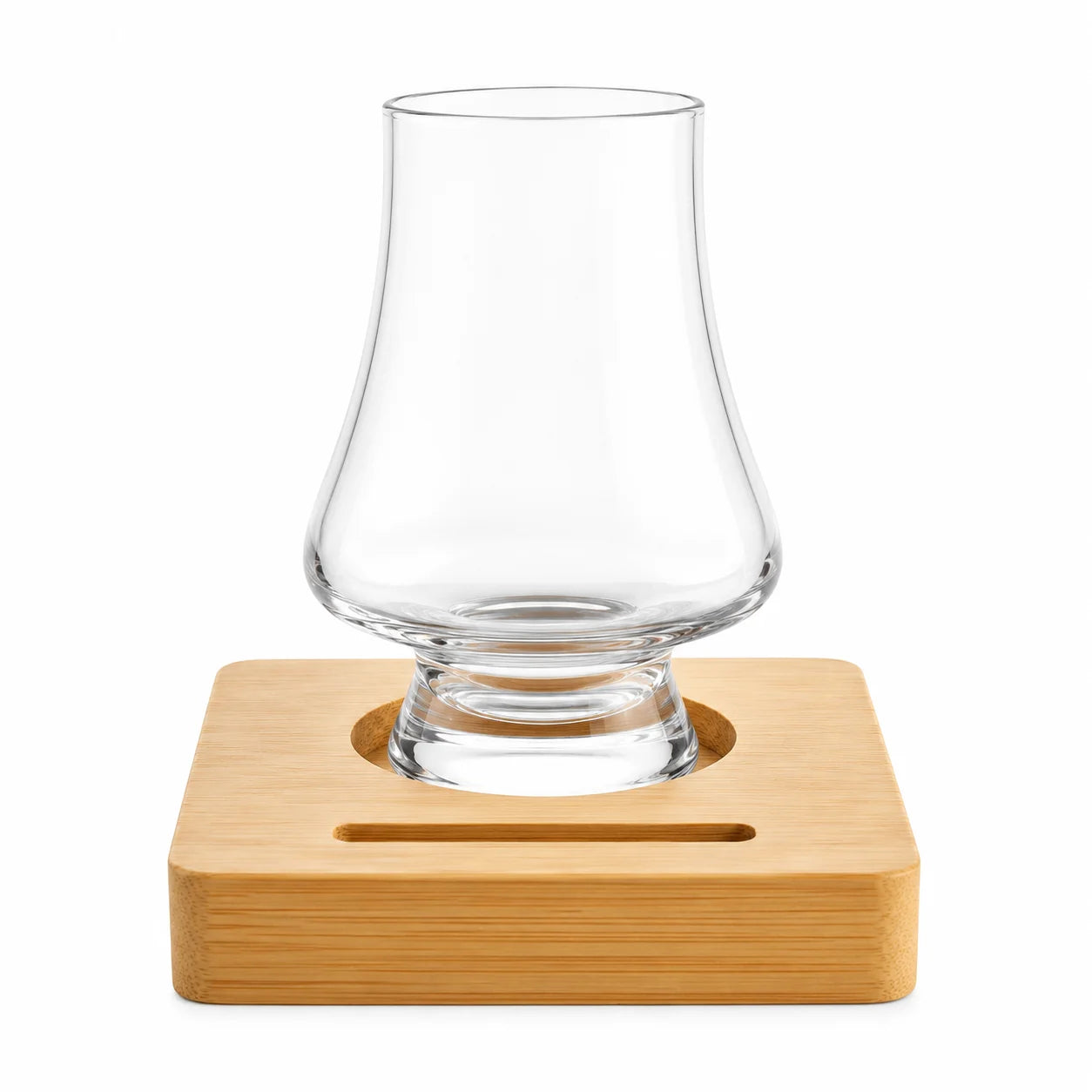 Whiskey Tasting Glasses Set of 2 with Black Walnut Wood Base, 8.5 oz Crystal Glasses with Label Slots