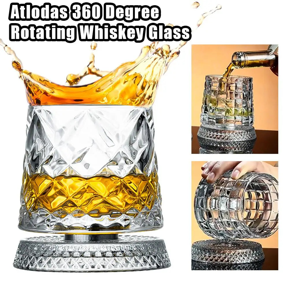 2PCS Whiskey Glasses Rotating Whisky Glass With Glass Base 360 Rotate Degrees Crystal Rum Glass For Cocktail Party Drinking Gift