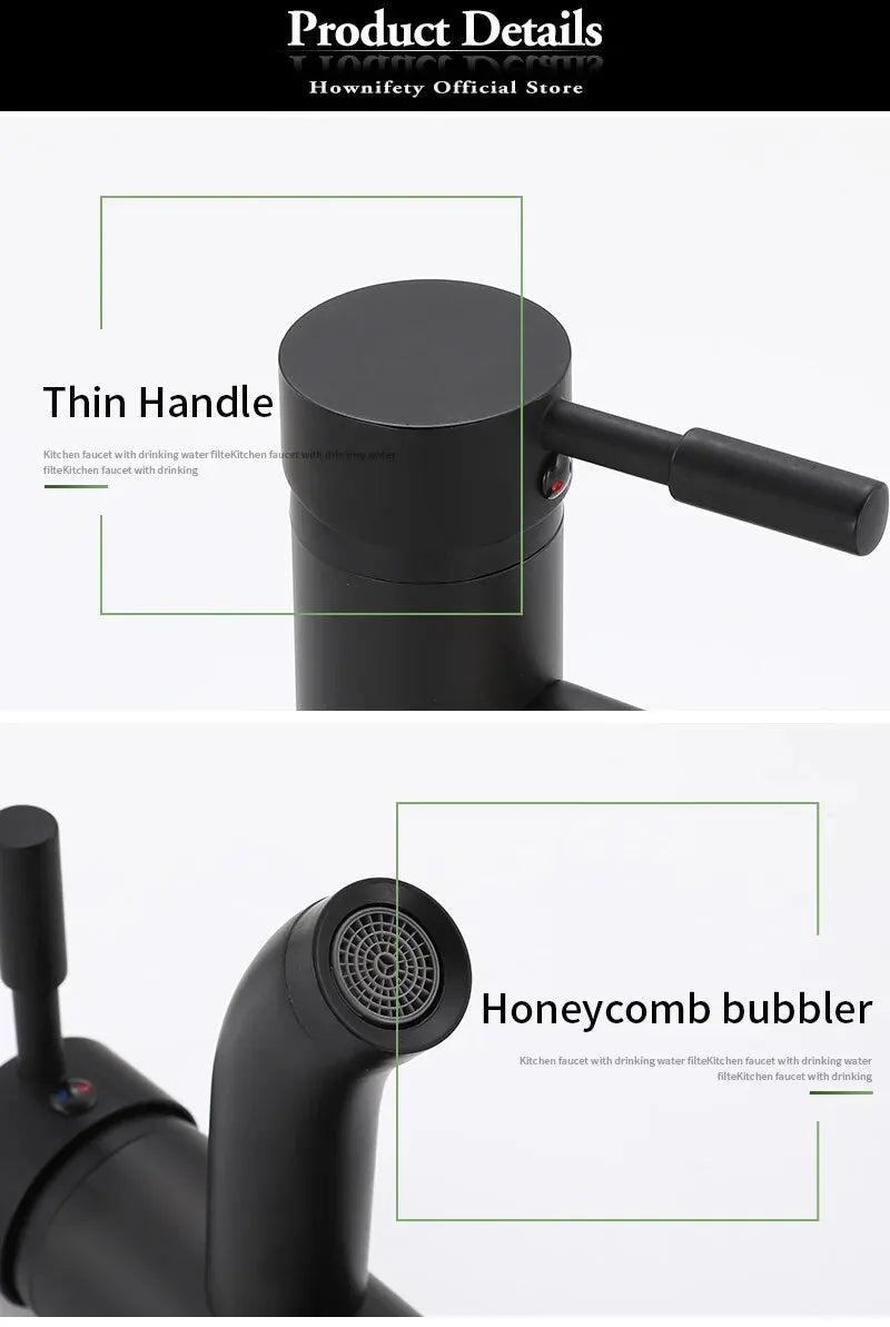 Black Minimalist Style Bathroom Faucet Hot Cold Water Sink Mixer Tap Stainless Steel Basin Faucets
