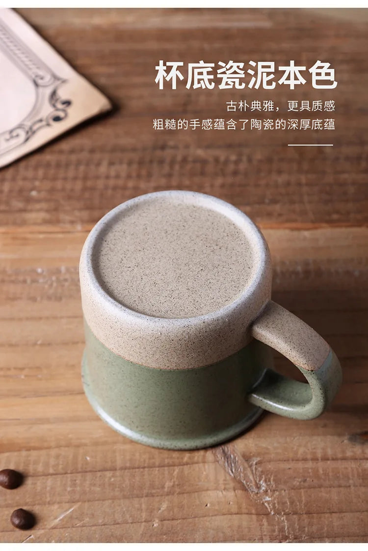Vintage Coarse Pottery Coffee Cup Ceramic Mug Simple Sesame Glaze Pottery Clay Multifunctional Breakfast Oat Cup Kitchen Utensil