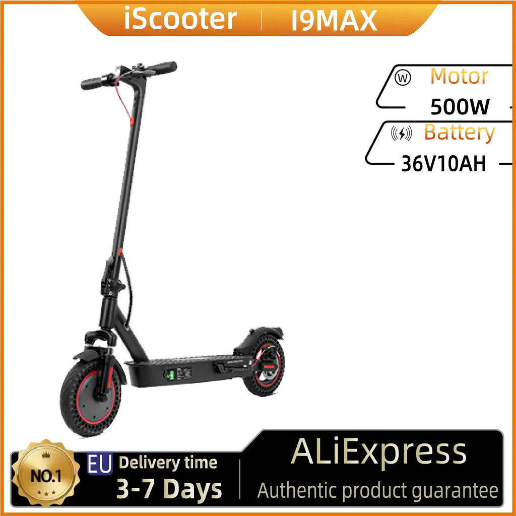 ISCOOTER I9MAX Adult E-Scooter 500W Motor E-Scooter 36V10AH Battery E Scooter 10 Inch Solid Tires Electric Scooter