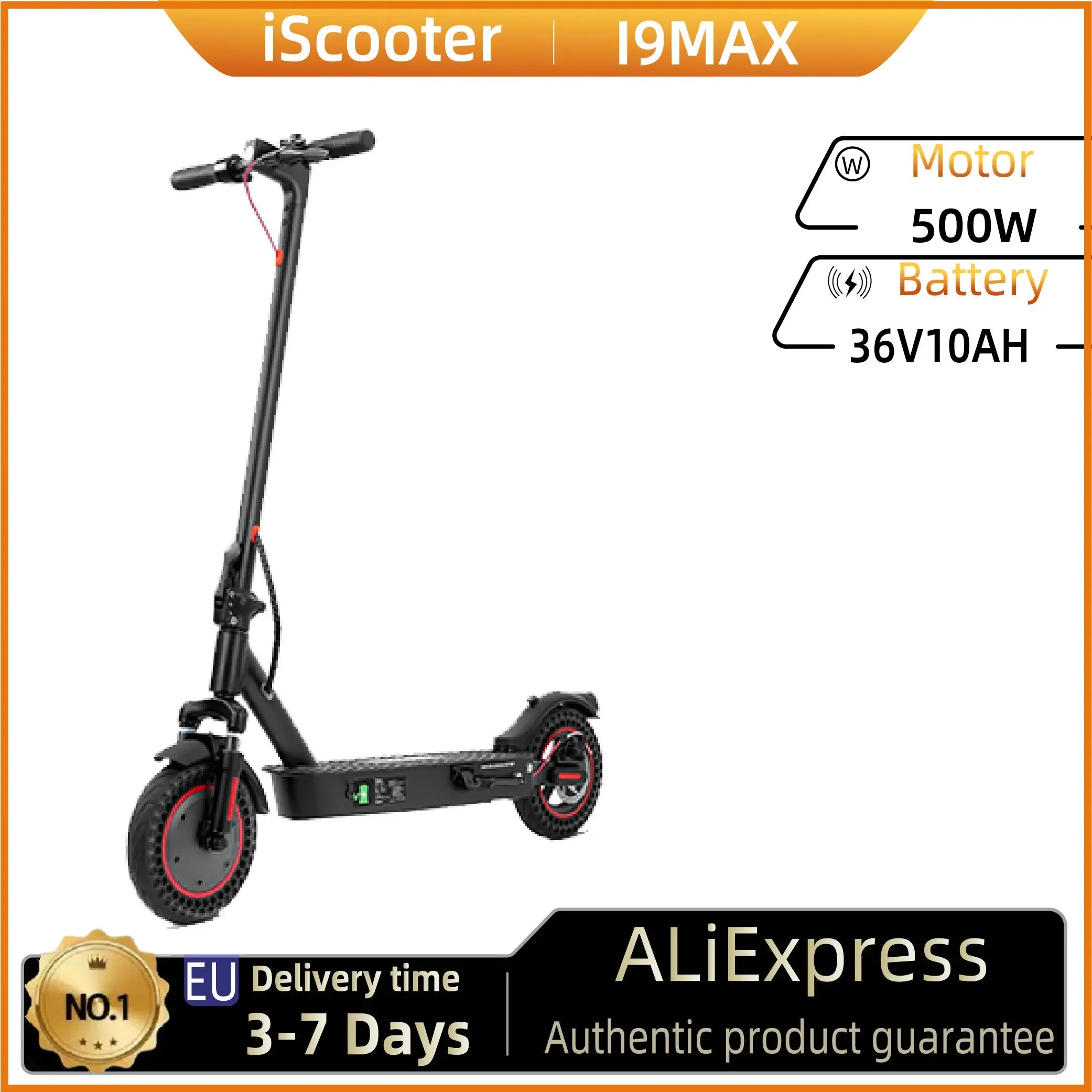 ISCOOTER I9MAX Adult E-Scooter 500W Motor E-Scooter 36V10AH Battery E Scooter 10 Inch Solid Tires Electric Scooter