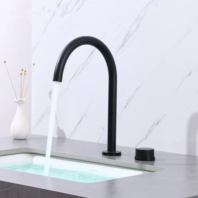 Basin faucet Bathroom two holes Widespread Brushed Gold bathroom sink tap 360 rotating widespread Black basin Tap