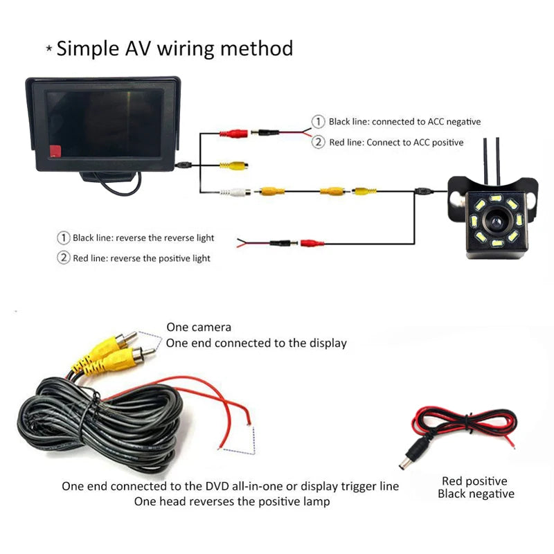 4.3 Inch Car Rear View Camera with Monitor for Vehicle Parking Universal HD Reversing Camera LCD High-definition Display Screen