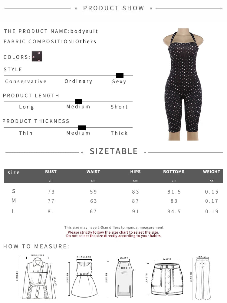 Kliou Sexy Off Shoulder Playsuits Woman Polka Dot Print Bandage Halter Backless Skinny Peach Hip Hot Girls Street Fashion Romper