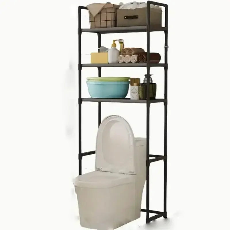 applicableWith Black Frame 3-Tier Metal Bathroom Rack | Over Toilet Storage Shelf, No Drill Freestanding Organizer