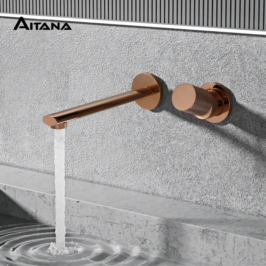 Luxury Brass Black Wall Mounted Bathroom Faucet with Single Handle and 2-Hole Modern Design for Hot and Cold Water Basin Faucet