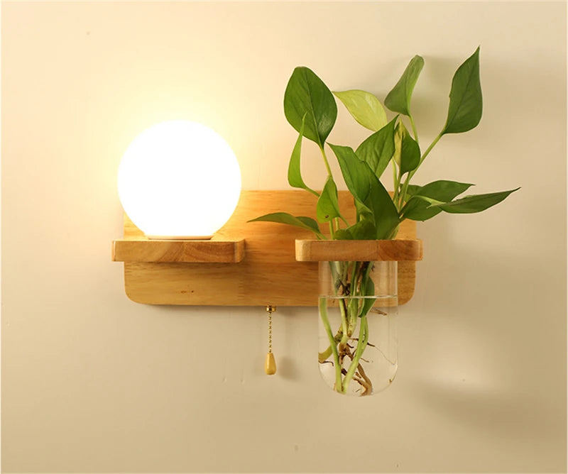 Modern Wooden Lamp Led Wall Lamps Nordic Personality Creative Green Plant Pot Home Decor Living Room Aisle Loft Light Fixtures